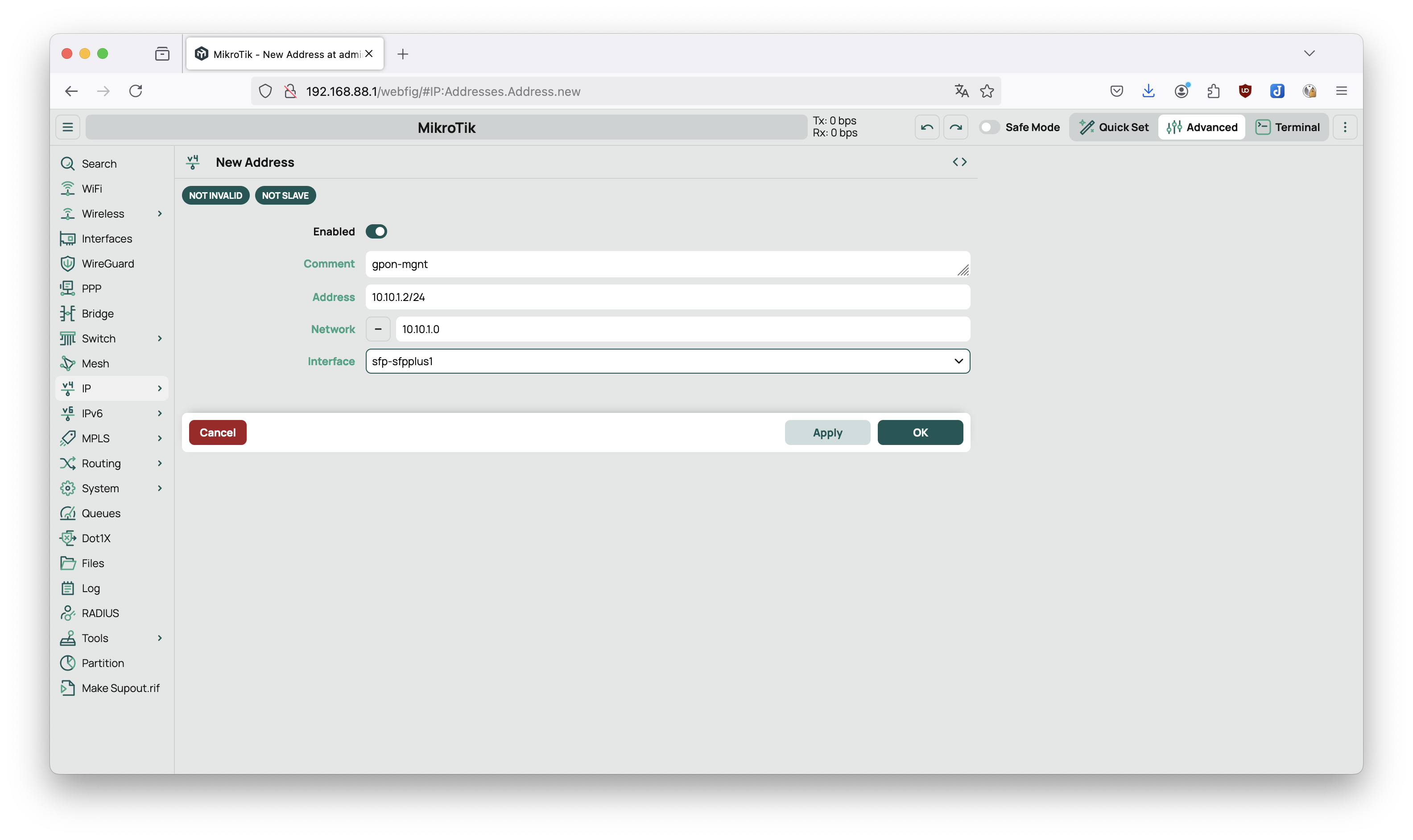 Set IP Address for GPON-mgmt