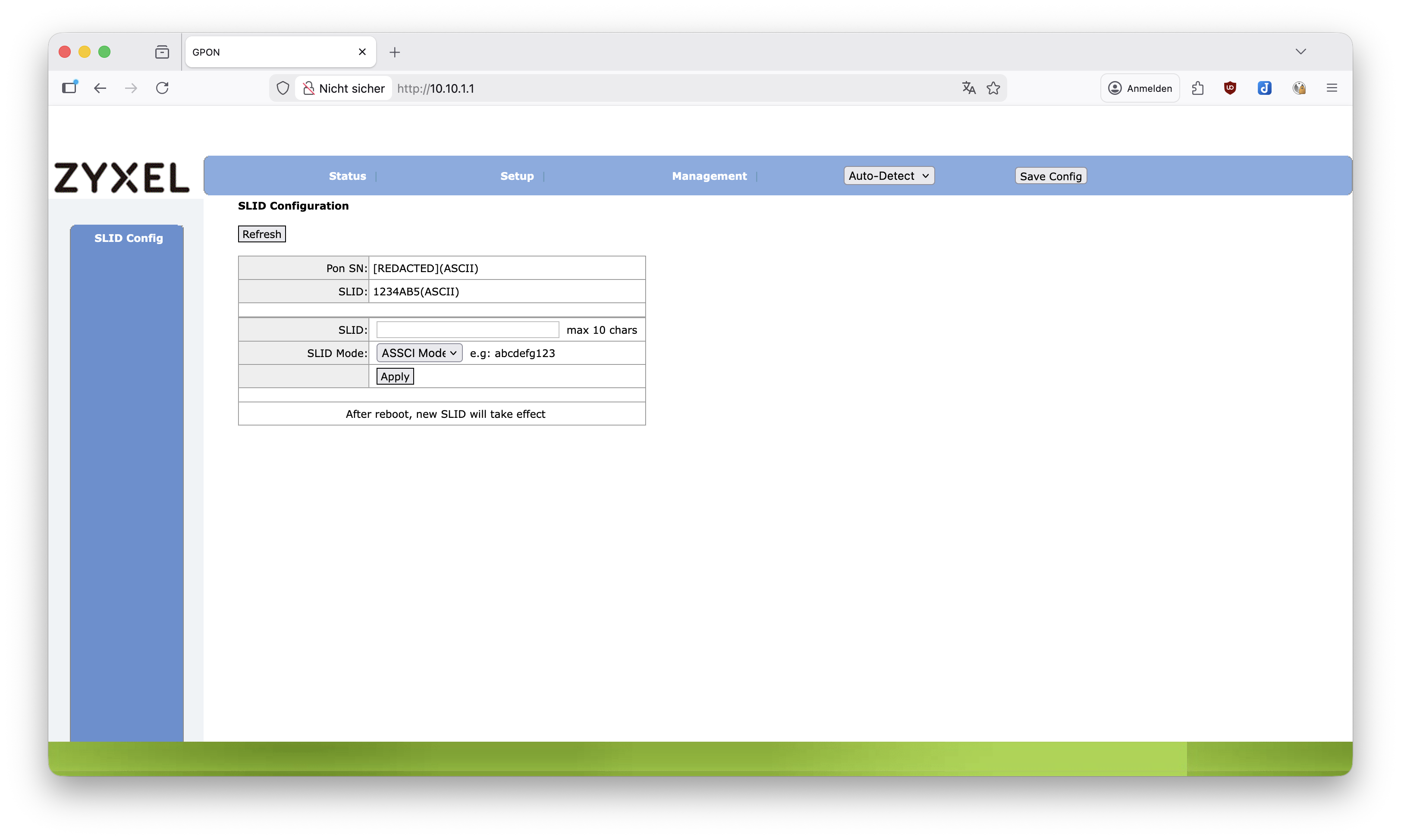 Set SLID in Zyxel GPON
