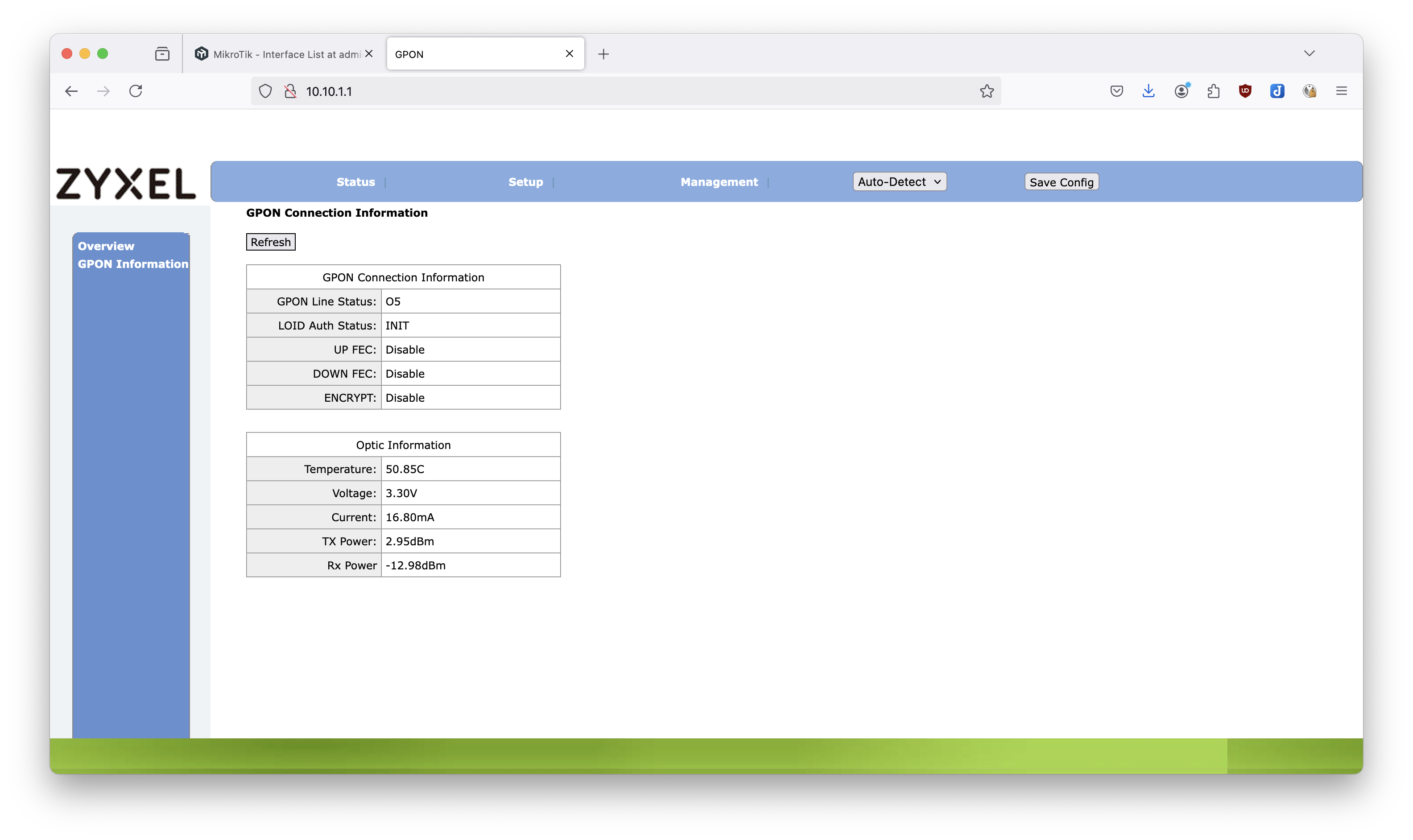 Check if GPON is connected with fiber